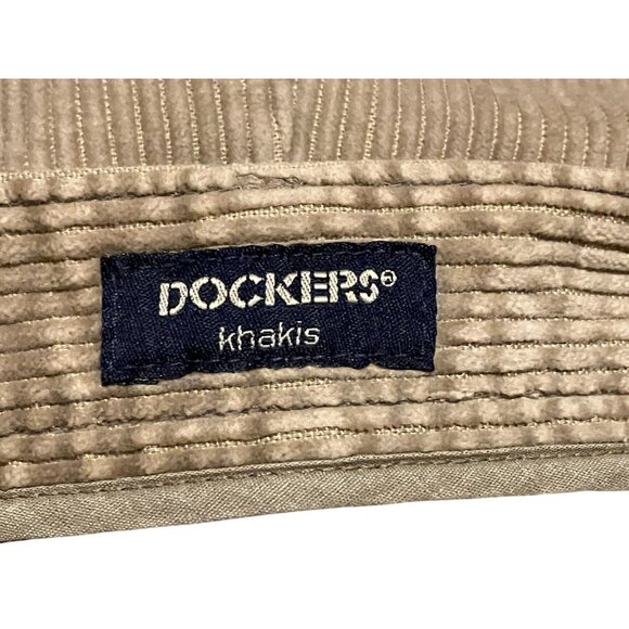 Vintage Dockers Trousers Mens 40 x 28 Corduroy Pleated Cuffed Pockets Tan Khaki - Picture 6 of 7